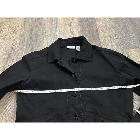 Chicos Platinum Black Denim Jacket Womens Size 1 M Button Front Stretch Cotton - Picture 4 of 5